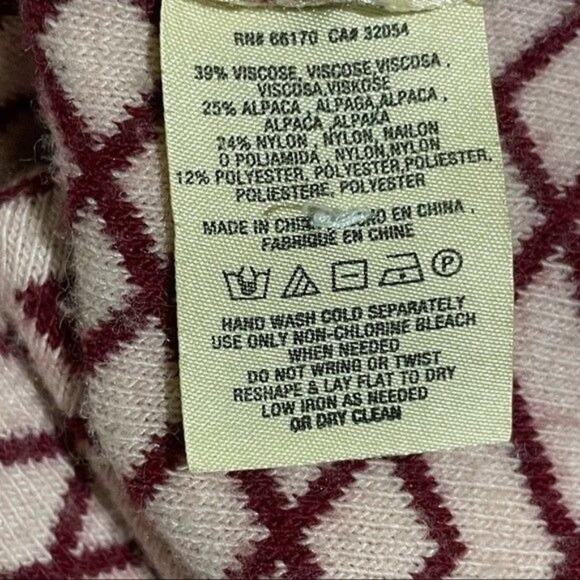 Anthropologie Moth Galena Cowl Neck Sweater L Red Cream Alpaca Blend - Picture 12 of 12